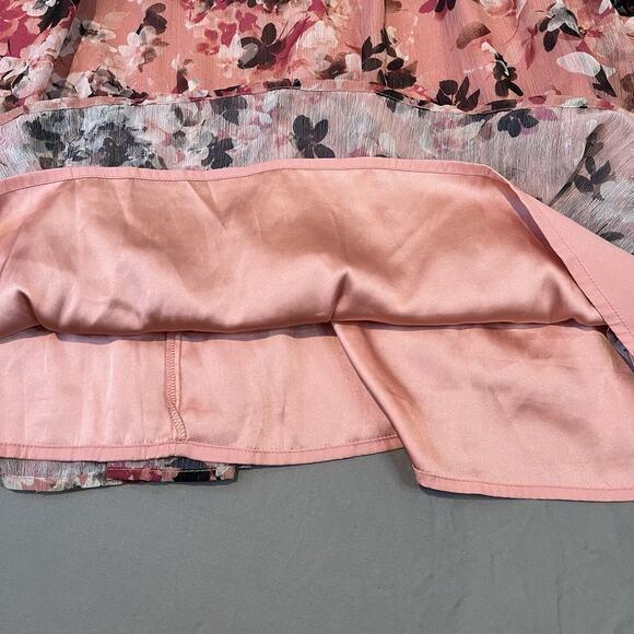 Rachel Parcell NWT Floral Print Ruffle Chiffon Blouson Dress Size 12 Pink Smock - Picture 7 of 9